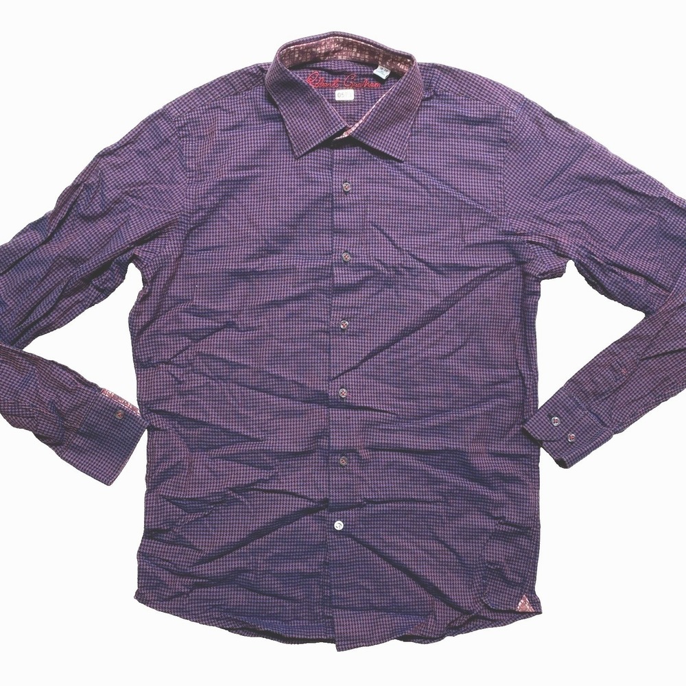 Robert Graham Shirt Boys XL Purple Long Sleeve Houndstooth Button Up